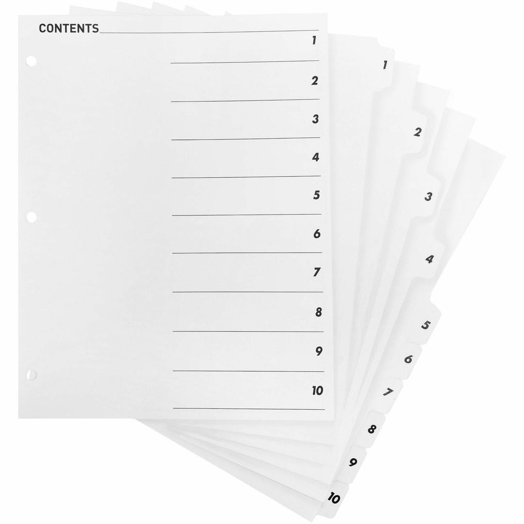 Image of Business Source Index Dividers,w/TOC Page,1-10, 10 Tabs/ST,11"x8-1/2",White