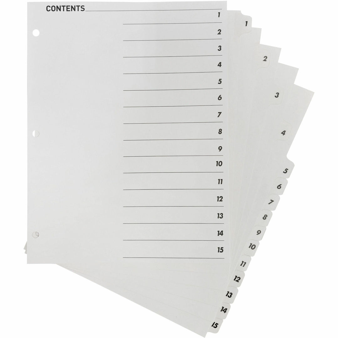 Image of Business Source Index Dividers,w/TOC Page,1-15, 15 Tabs/ST,11"x8-1/2",White