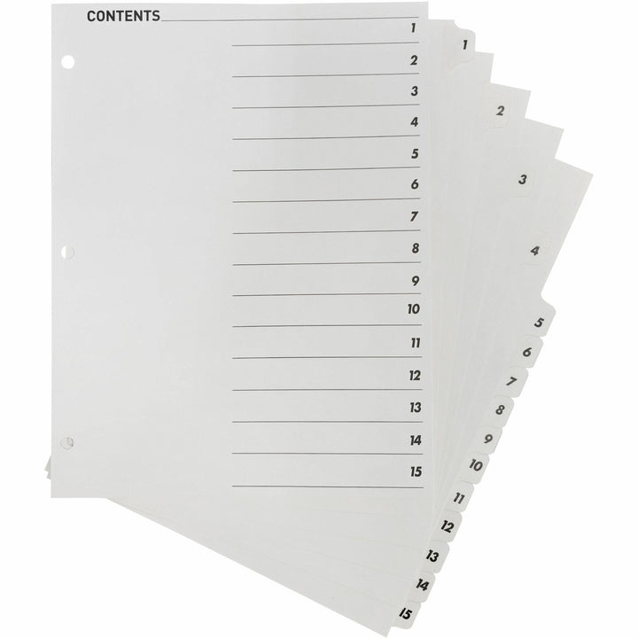 Image of Business Source Index Dividers,w/TOC Page,1-15, 15 Tabs/ST,11"x8-1/2",White