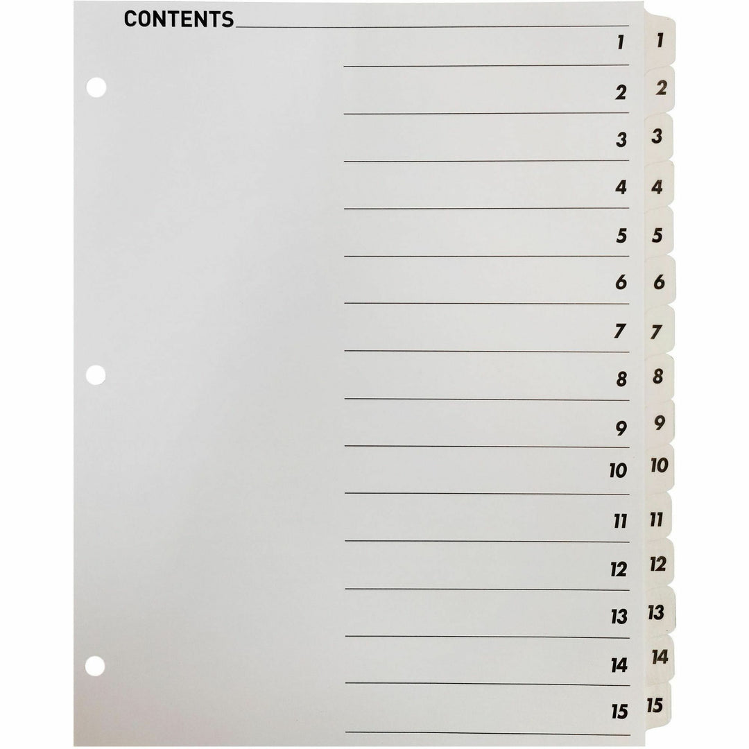 Image of Business Source Index Dividers,w/TOC Page,1-15, 15 Tabs/ST,11"x8-1/2",White