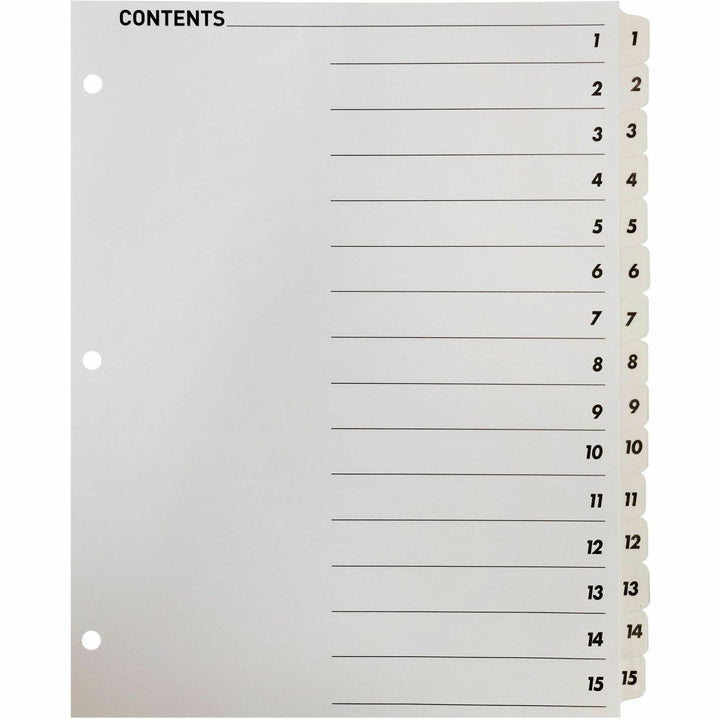 Image of Business Source Index Dividers,w/TOC Page,1-15, 15 Tabs/ST,11"x8-1/2",White