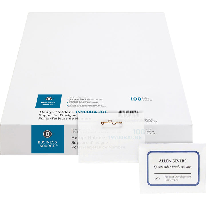 Image of Business Source Name Badge Kit,w/Inserts,Side Load,2-1/4"x3-1/2",100/BX,CL