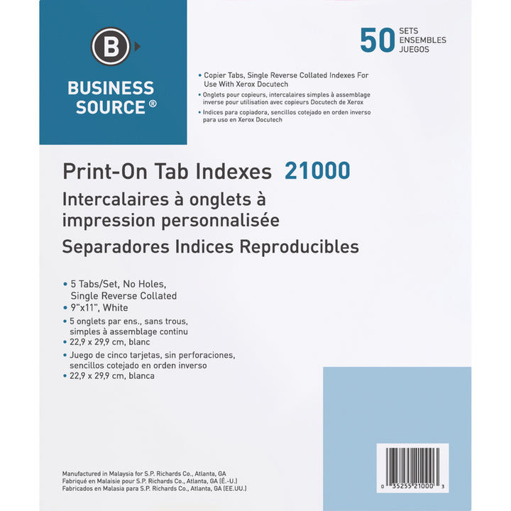 Image of Business Source Dividers w/Print-on Tabs,90 Bright, 8-1/2"x11", 50ST/BX, WE