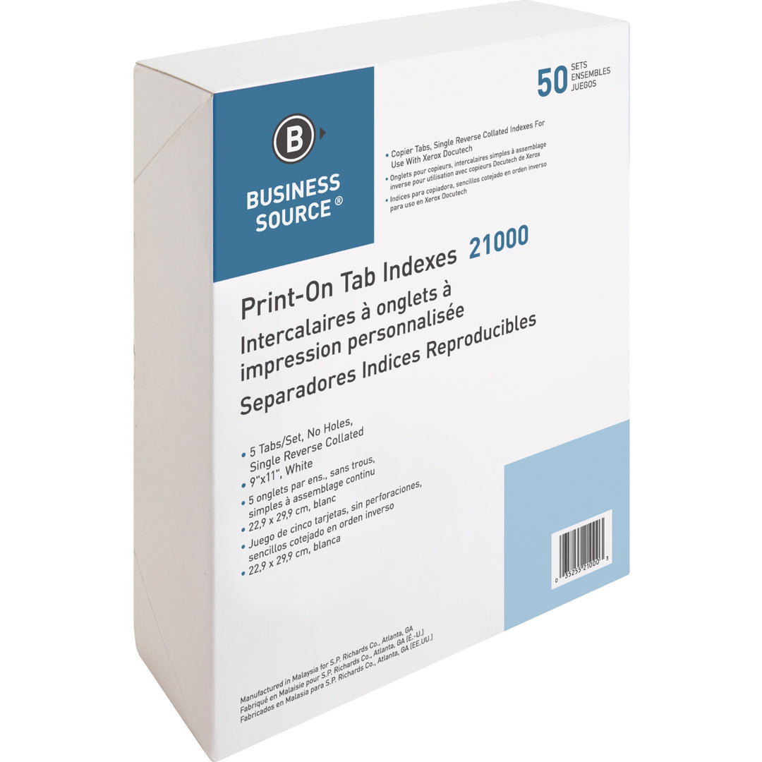 Image of Business Source Dividers w/Print-on Tabs,90 Bright, 8-1/2"x11", 50ST/BX, WE