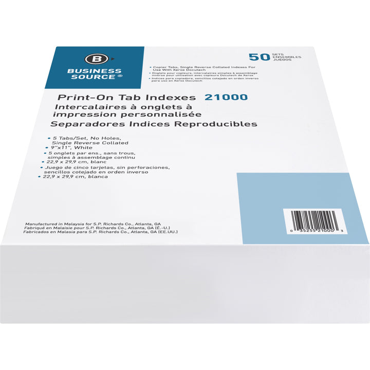 Image of Business Source Dividers w/Print-on Tabs,90 Bright, 8-1/2"x11", 50ST/BX, WE