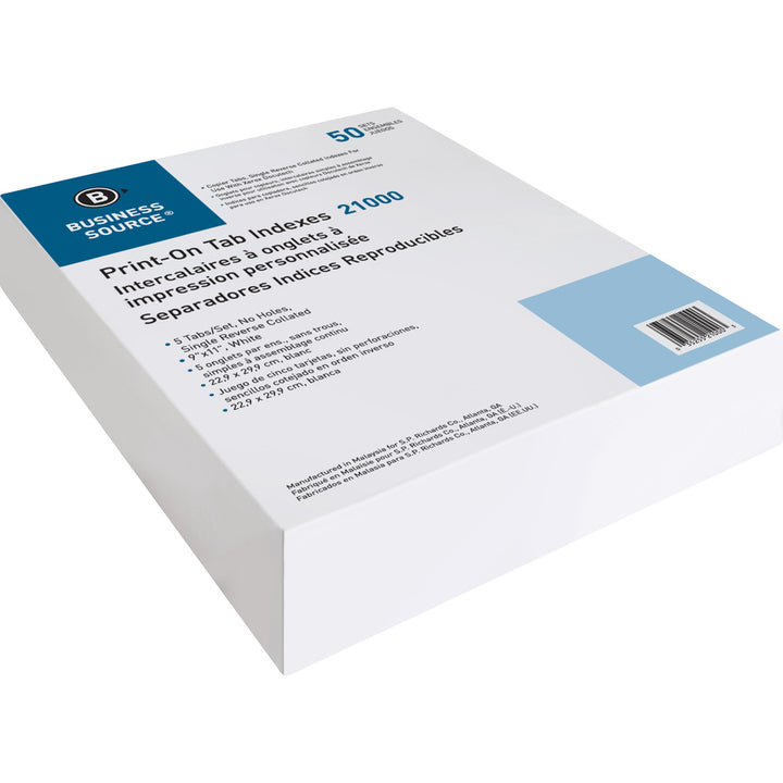 Image of Business Source Dividers w/Print-on Tabs,90 Bright, 8-1/2"x11", 50ST/BX, WE