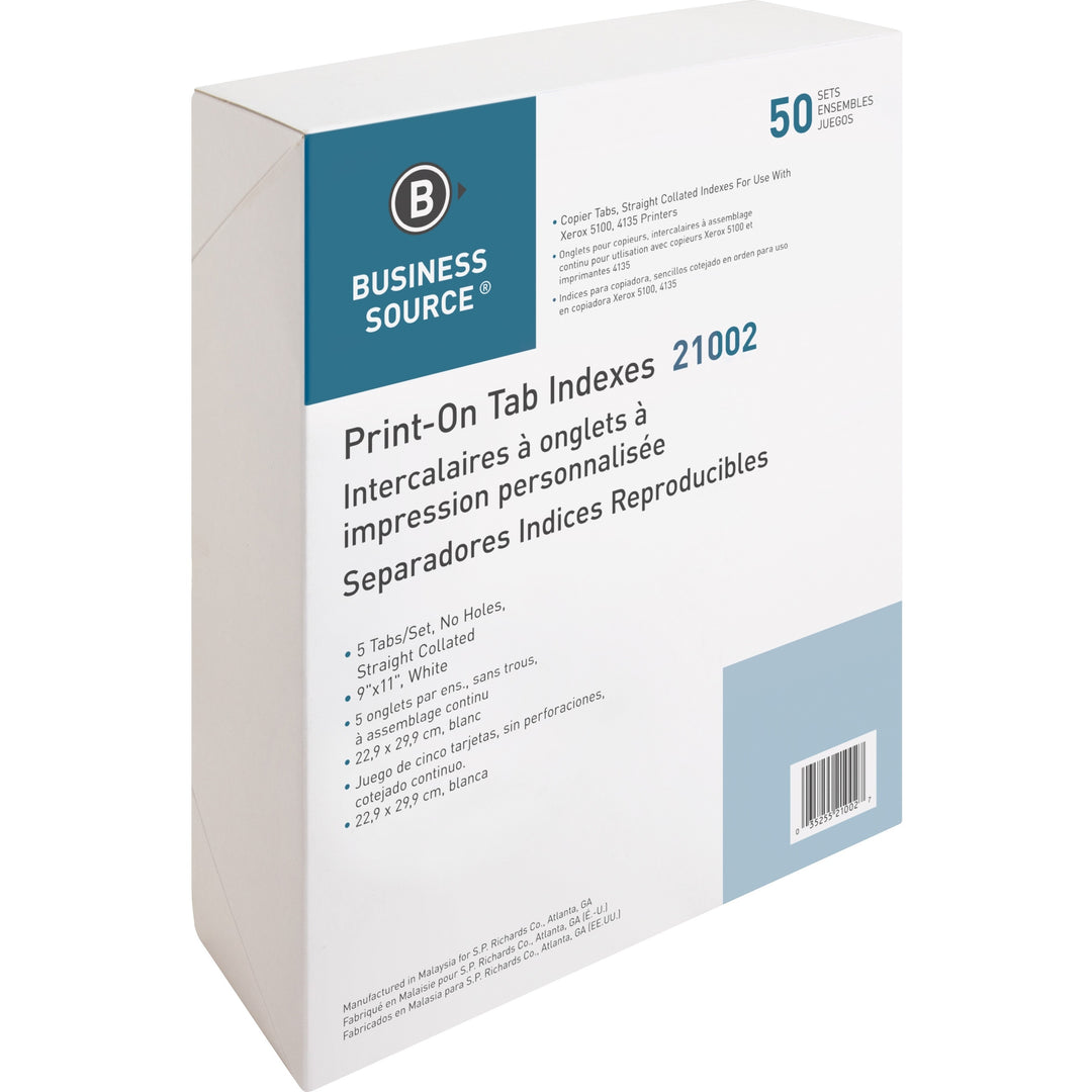 Image of Business Source Dividers w/Print-on Tabs, 90 Bright, 9"x11", 50ST/BX, WE