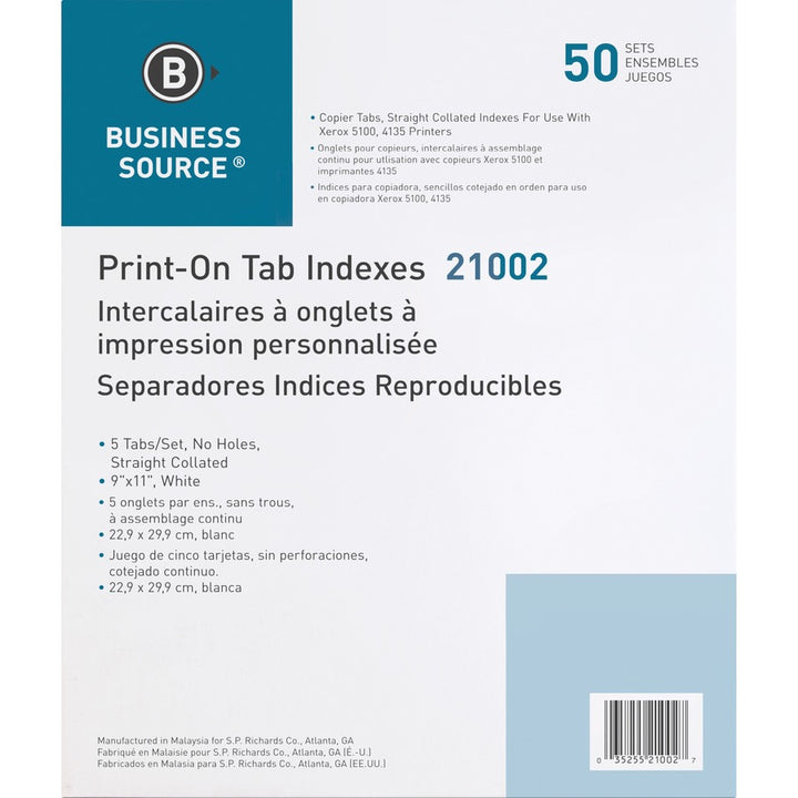 Image of Business Source Dividers w/Print-on Tabs, 90 Bright, 9"x11", 50ST/BX, WE