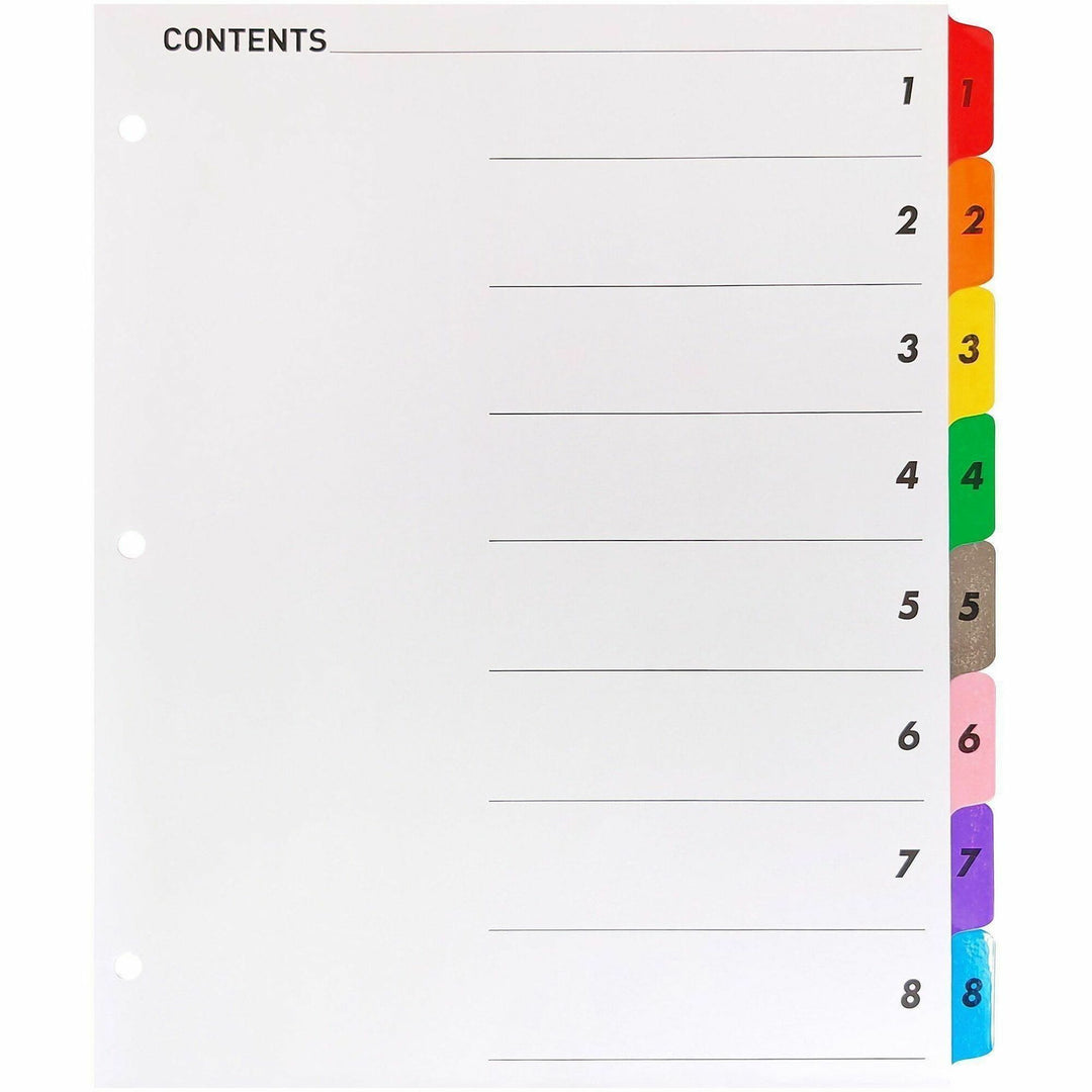 Image of Business Source Index Dividers w/TOC Page, 1-8, 8-1/2"x11", 8 Tabs/ST, Multi