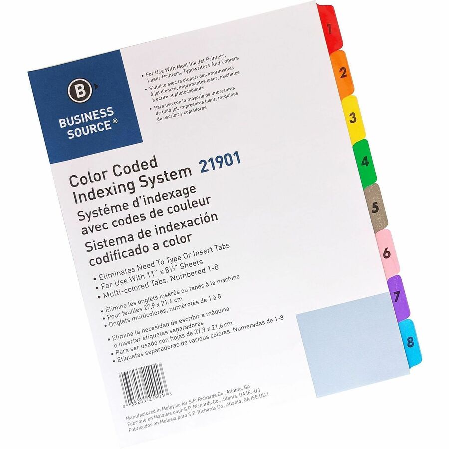 Image of Business Source Index Dividers w/TOC Page, 1-8, 8-1/2"x11", 8 Tabs/ST, Multi