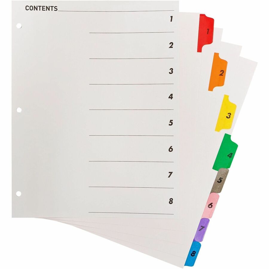 Image of Business Source Index Dividers w/TOC Page, 1-8, 8-1/2"x11", 8 Tabs/ST, Multi
