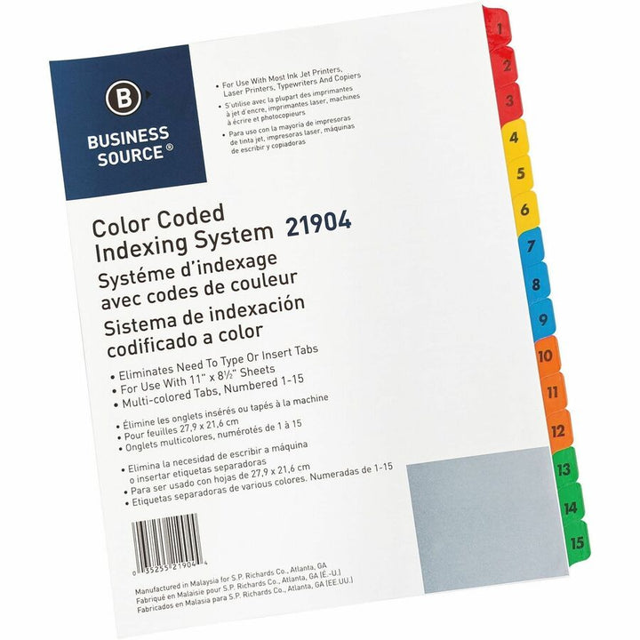 Image of Business Source Index Dividers w/TOC Page, 1-15, 8-1/2"x11", 15 Tabs/ST, MI