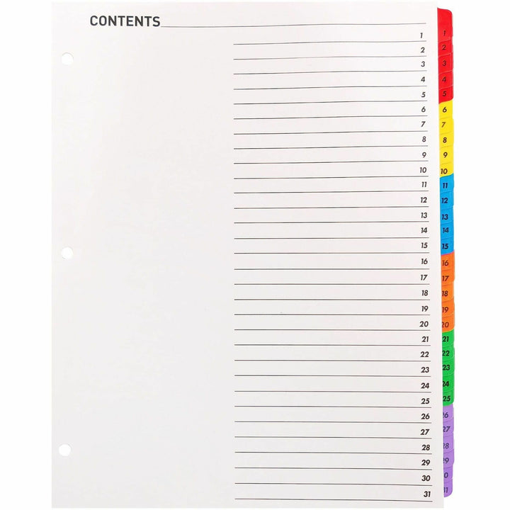 Image of Business Source Index Dividers w/TOC Page, 1-31, 8-1/2"x11", 31 Tabs/ST, MI