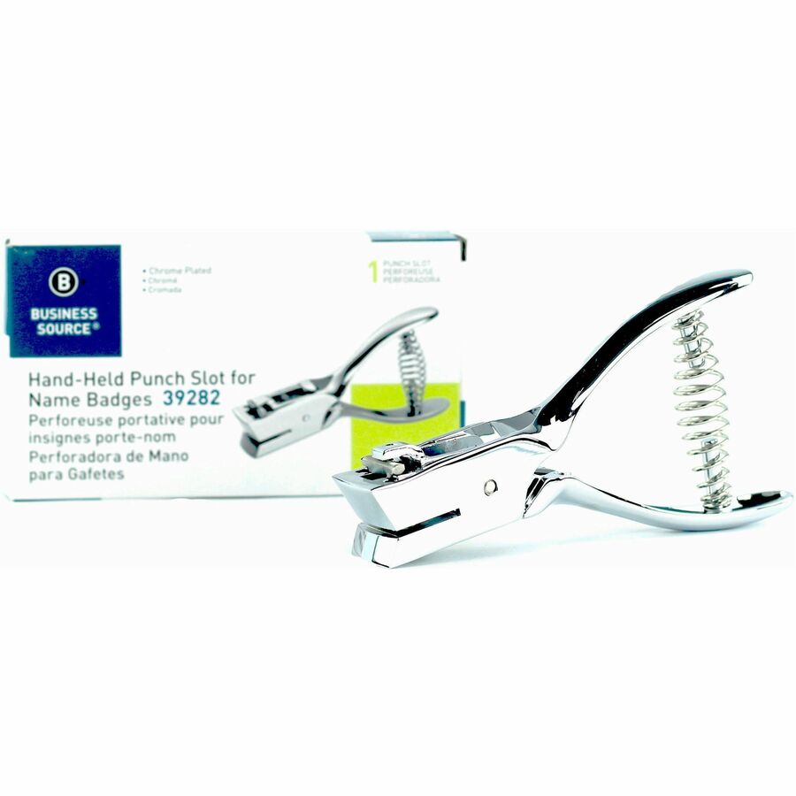 Image of Business Source 39282 Handheld 15mm Slot Punch, 5/32" Punch Size, Metal, Silver, Chrome, 1 Each
