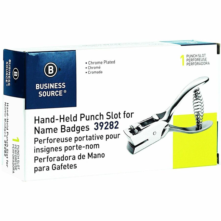 Image of Business Source 39282 Handheld 15mm Slot Punch, 5/32" Punch Size, Metal, Silver, Chrome, 1 Each