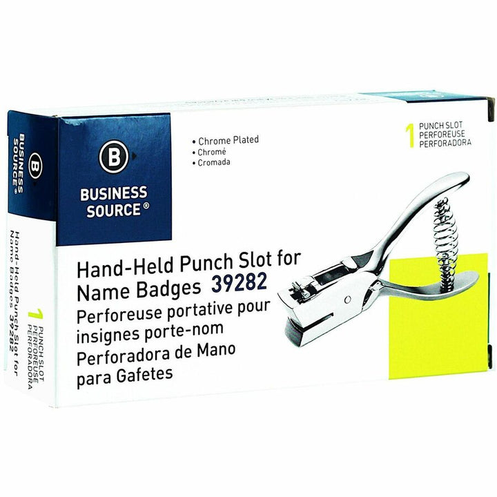 Image of Business Source 39282 Handheld 15mm Slot Punch, 5/32" Punch Size, Metal, Silver, Chrome, 1 Each