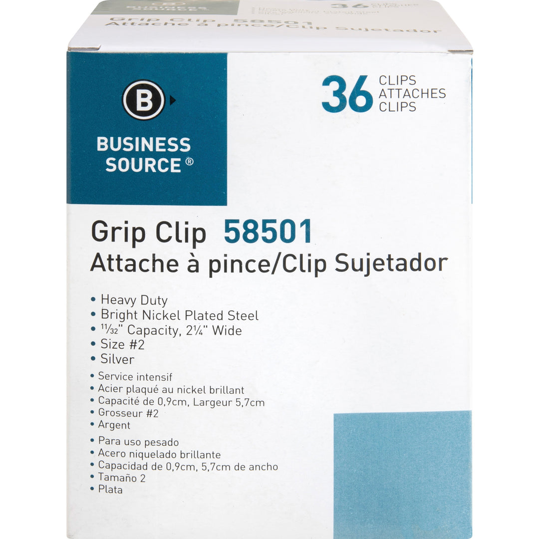 Image of Business Source Bulldog Clips, 11/32" Cap, Size 2, 2-1/4"W, 36/BX, Silver