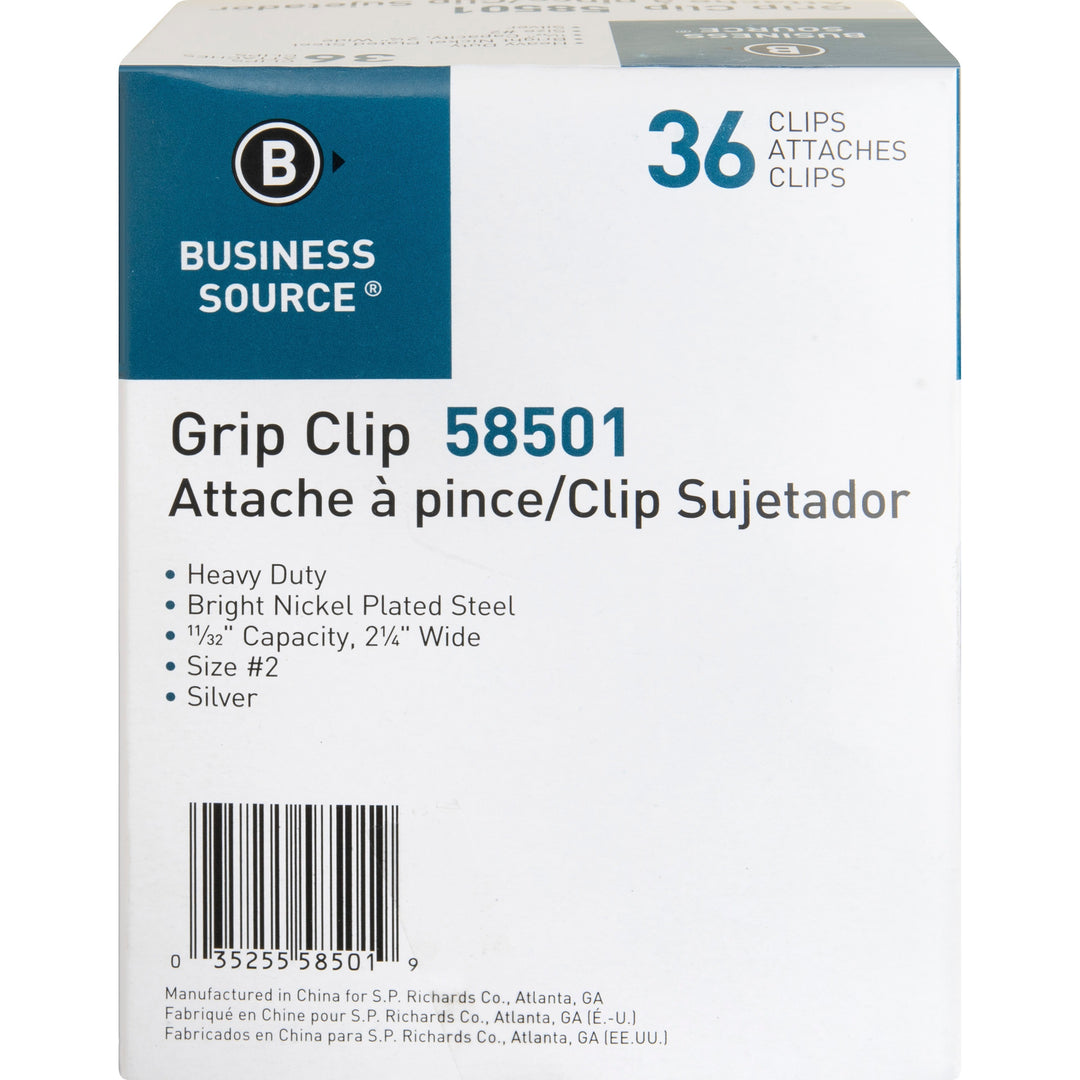 Image of Business Source Bulldog Clips, 11/32" Cap, Size 2, 2-1/4"W, 36/BX, Silver