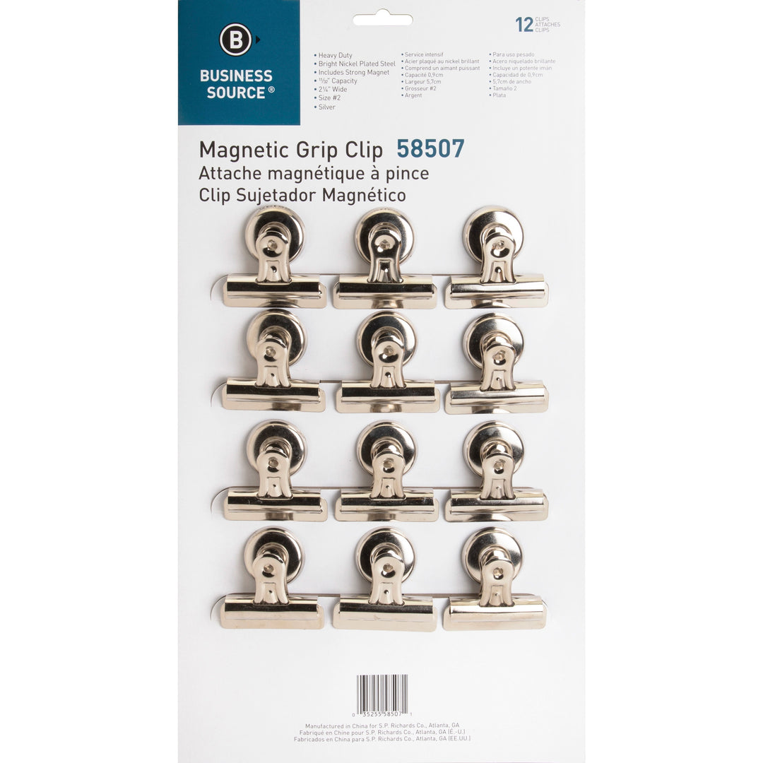 Image of Business Source Magnetic Clips,Display Pack,Sz 2,2-1/4"W,1/2"Cap,12/BX,SR