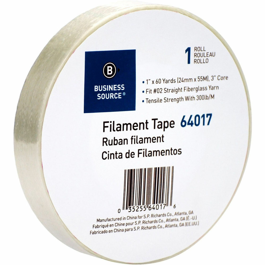 Image of Business Source Filament Tape Roll, Heavy-duty, 3" Core, 1"x60 Yards, WE