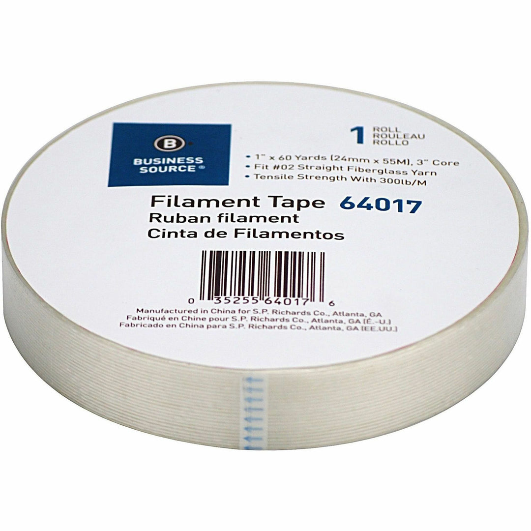 Image of Business Source Filament Tape Roll, Heavy-duty, 3" Core, 1"x60 Yards, WE