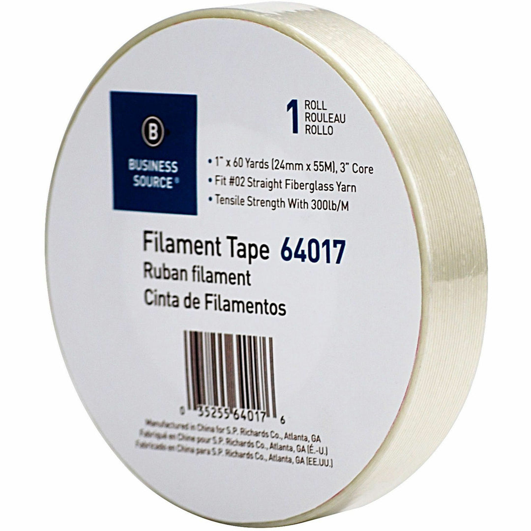 Image of Business Source Filament Tape Roll, Heavy-duty, 3" Core, 1"x60 Yards, WE