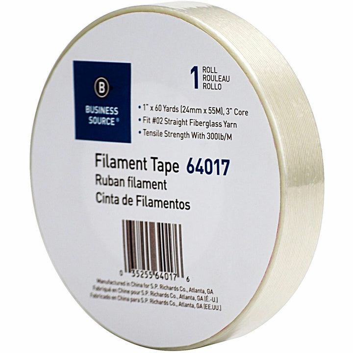 Image of Business Source Filament Tape Roll, Heavy-duty, 3" Core, 1"x60 Yards, WE
