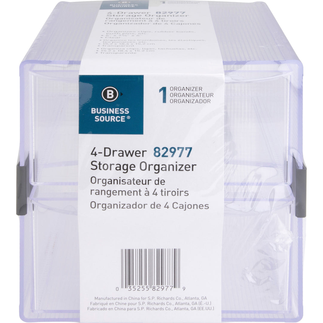 Image of Business Source Storage Organizer, 4 Drawer, 6"x7-1/4"x6", Clear