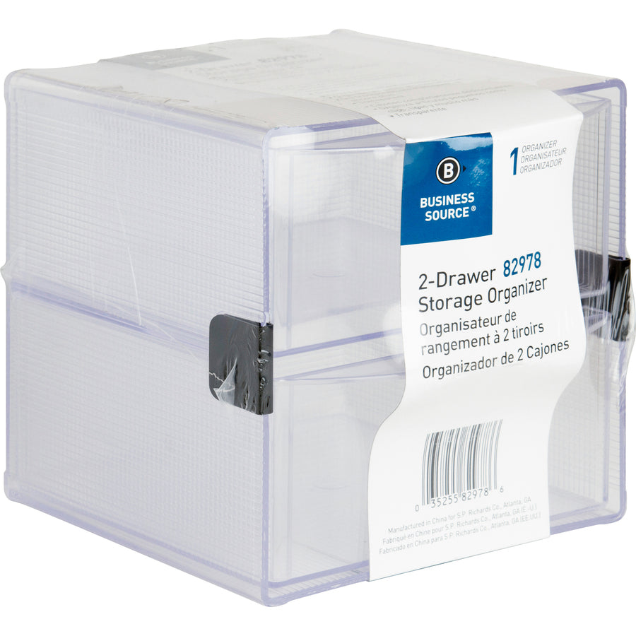 Image of Business Source Storage Organizer, 2 Drawer, 6"x6"x6", Clear