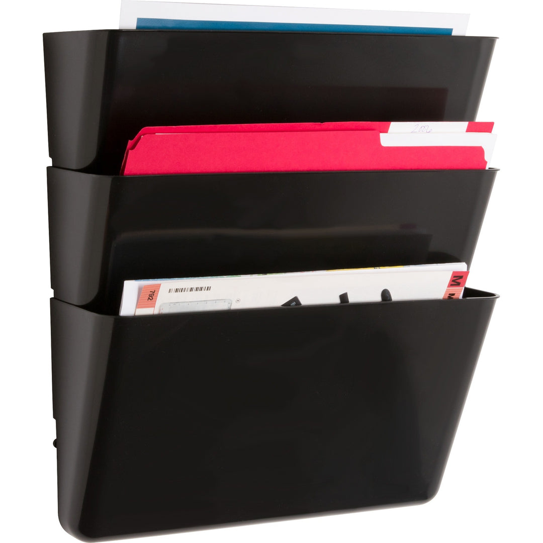 Image of Lorell Wall File Pockets, 13-1/8"x4-1/4"x14-3/4", 3/PK, Black