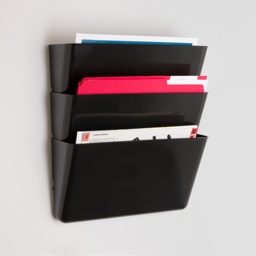 Image of Lorell Wall File Pockets, 13-1/8"x4-1/4"x14-3/4", 3/PK, Black