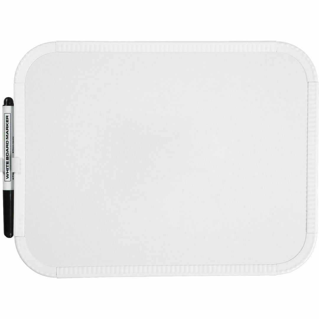 Image of Lorell 75620 Personal Whiteboard, 11" (0.9 ft) Width x 8.5" (0.7 ft) Height, White Melamine Surface, White Plastic Frame, Rectangle, 1 Each