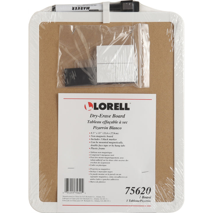 Image of Lorell 75620 Personal Whiteboard, 11" (0.9 ft) Width x 8.5" (0.7 ft) Height, White Melamine Surface, White Plastic Frame, Rectangle, 1 Each