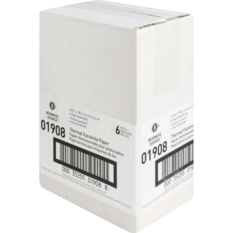 Image of Business Source Fax Paper, 1/2" Core, "H" Sensitivity, 8-1/2"x98', 6/CT, WE