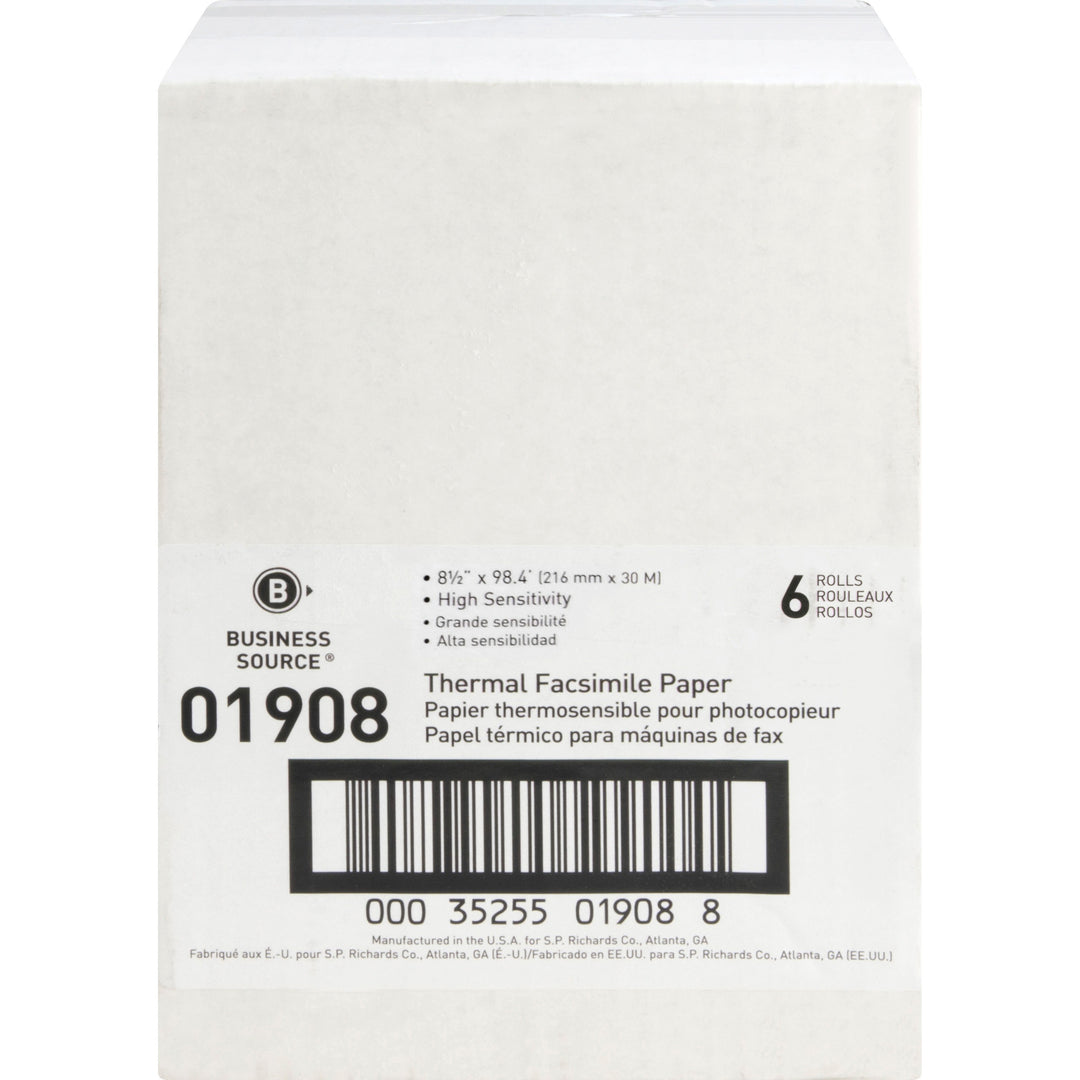 Image of Business Source Fax Paper, 1/2" Core, "H" Sensitivity, 8-1/2"x98', 6/CT, WE