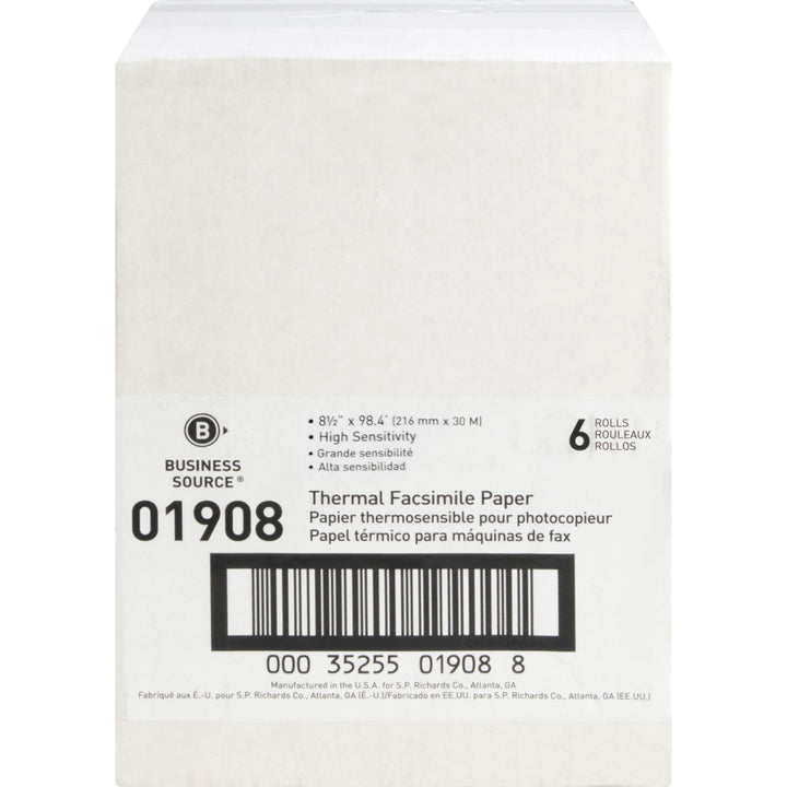 Image of Business Source Fax Paper, 1/2" Core, "H" Sensitivity, 8-1/2"x98', 6/CT, WE