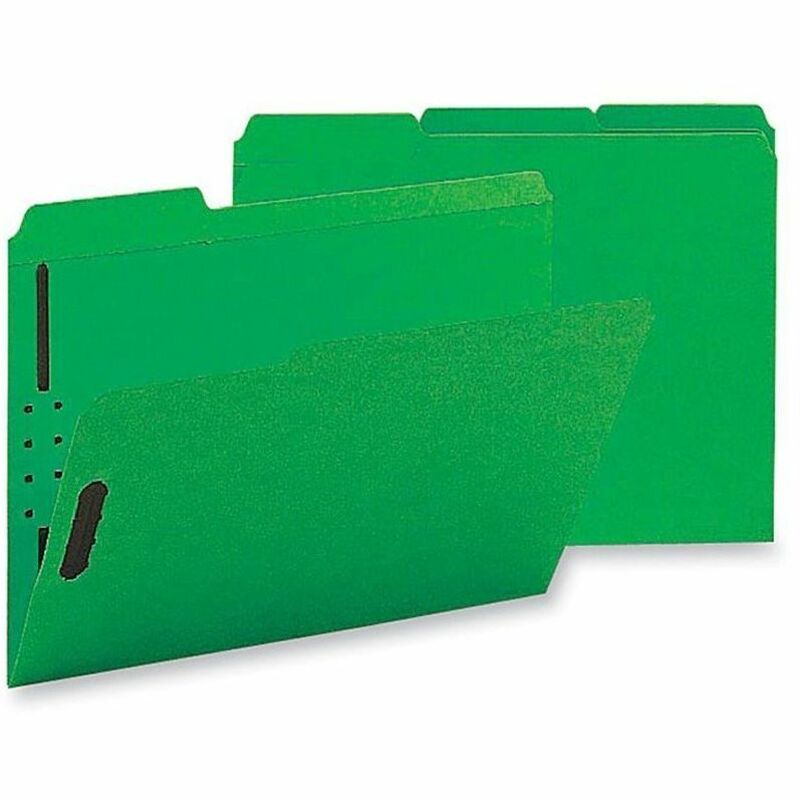 Image of Business Source Fastener Folders,w/2-Ply Tab,1/3 AST Tab,Ltr,50/BX,Green