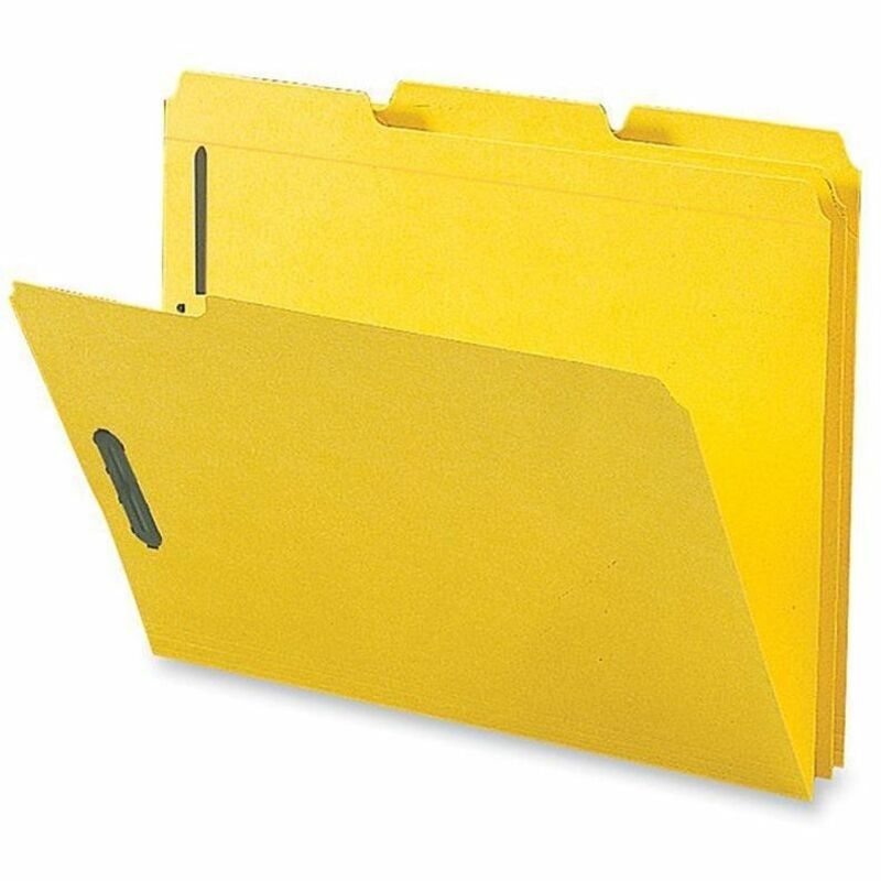 Image of Business Source Fastener Folders,w/2-Ply Tab,1/3 AST Tab,Ltr,50/BX,Yellow