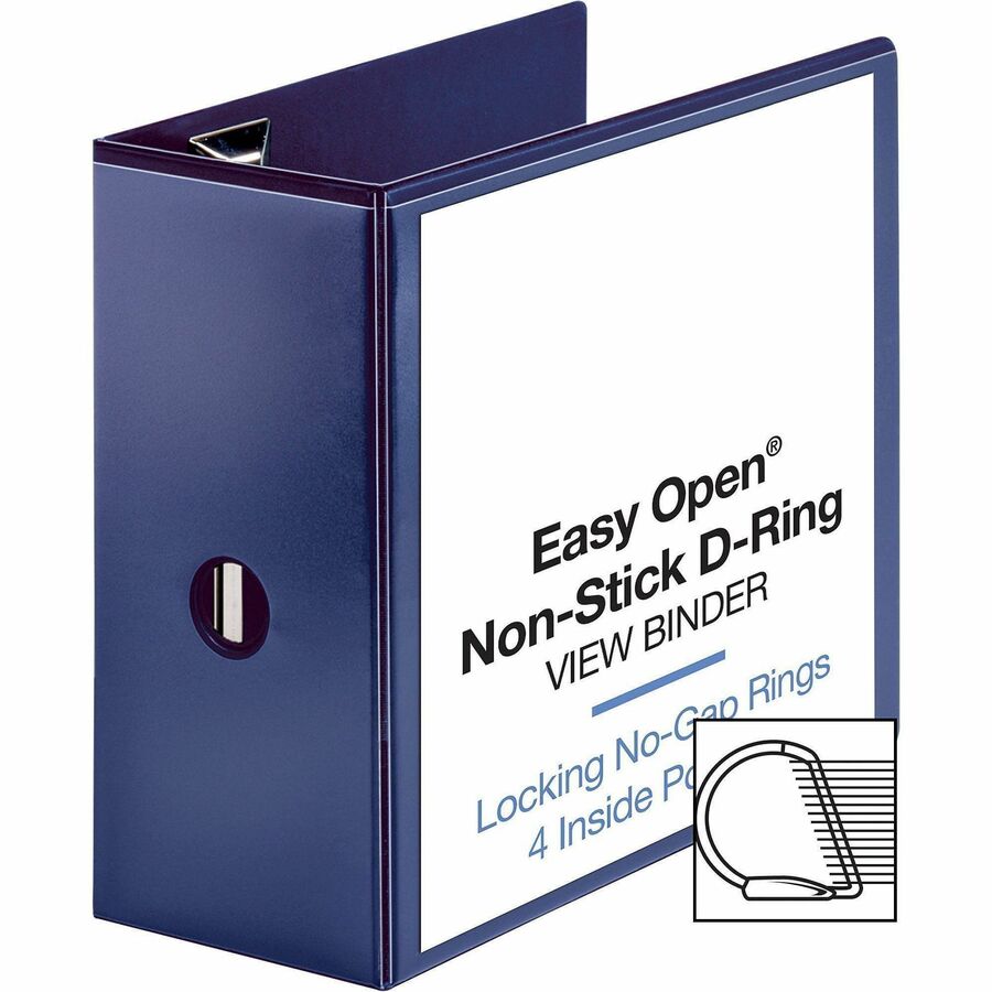 Image of Business Source View Binder, D-Ring, 5" Capacity, 11"x8-1/2", Navy