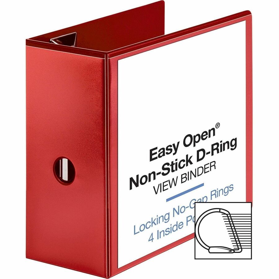 Image of Business Source View Binder, D-ring, 5" Capacity, 8-1/2"x11", Red