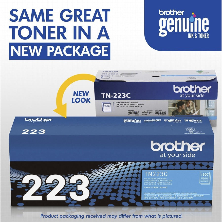Image of Brother Genuine TN-223C Standard Yield Cyan Toner Cartridge, 1300 Pages, 1 Each