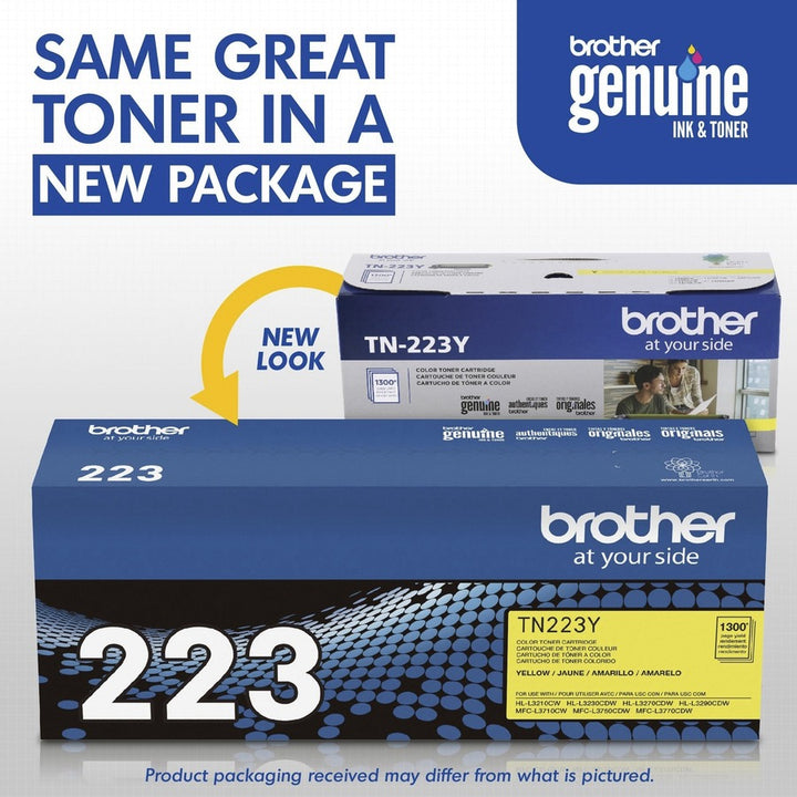 Image of Brother Genuine TN-223Y Standard Yield Yellow Toner Cartridge, 1300 Pages, 1 Each