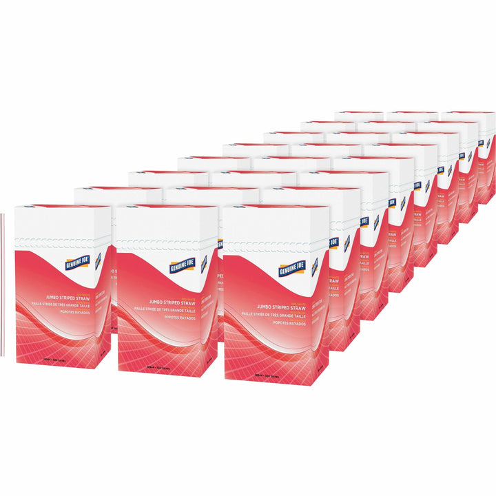 Image of Genuine Joe Straws, Jumbo, Striped, 7-3/4"L,500/BX,24BX/CT, Red/White