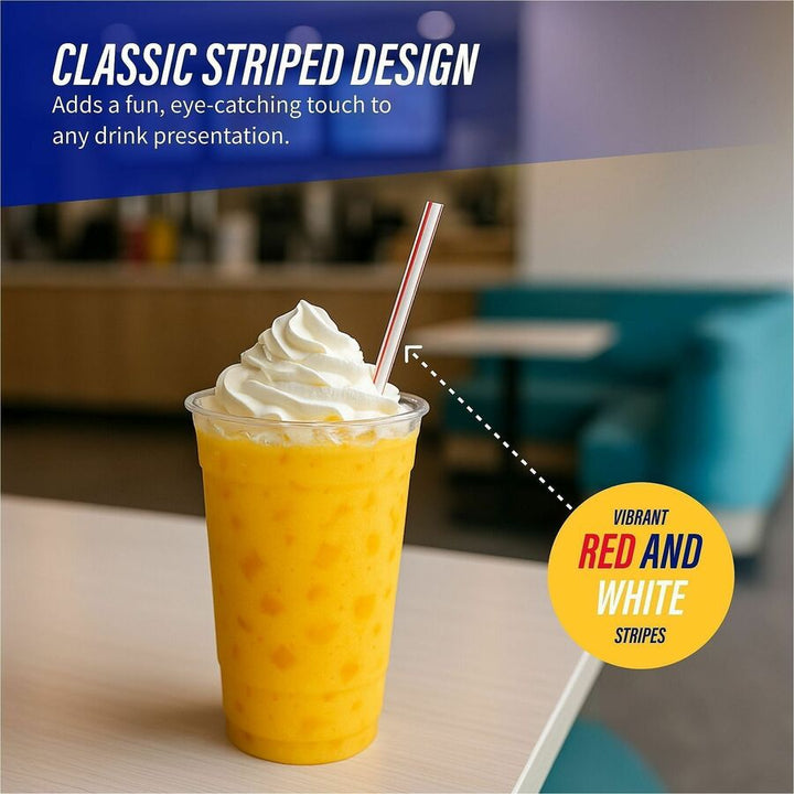 Image of Genuine Joe Straws, Jumbo, Striped, 7-3/4"L,500/BX,24BX/CT, Red/White