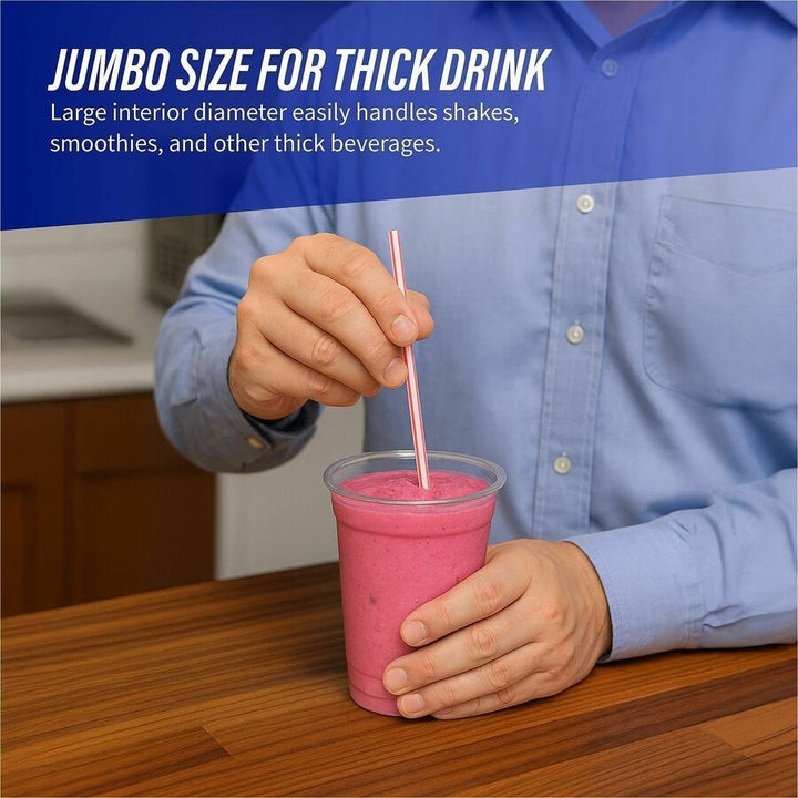 Image of Genuine Joe Straws, Jumbo, Striped, 7-3/4"L,500/BX,24BX/CT, Red/White