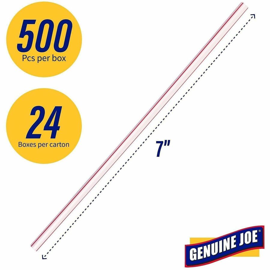 Image of Genuine Joe Straws, Jumbo, Striped, 7-3/4"L,500/BX,24BX/CT, Red/White
