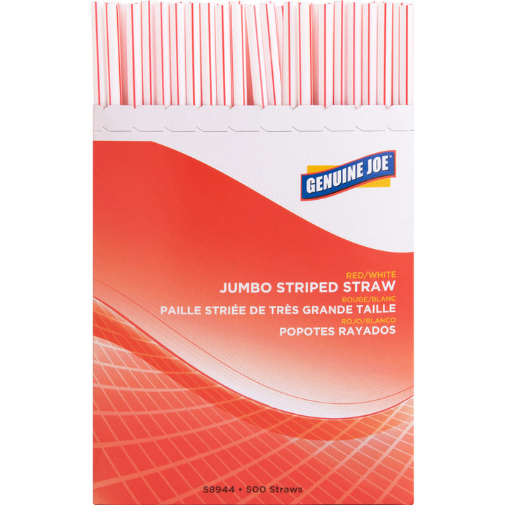 Image of Genuine Joe Straws, Jumbo, Striped, 7-3/4"L,500/BX,24BX/CT, Red/White