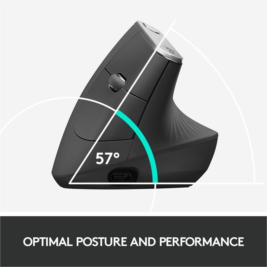Image of Logitech® MX Vertical Advanced Ergonomic Mouse, 2.4 GHz Frequency/33 ft Wireless Range, Left/Right Hand Use, Graphite