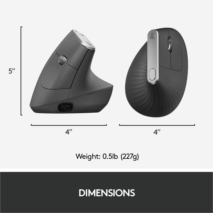 Image of Logitech® MX Vertical Advanced Ergonomic Mouse, 2.4 GHz Frequency/33 ft Wireless Range, Left/Right Hand Use, Graphite