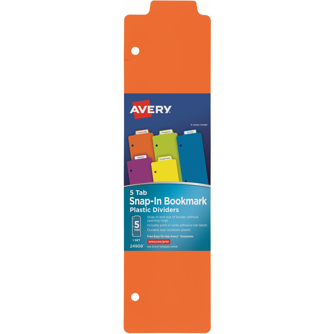Image of Avery® Tabbed Snap-In Bookmark Plastic Dividers, 5-Tab, 11.5 X 3, Assorted, 1 Set